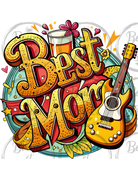 T-shirt Best Mom bière guitare - Edition Fête des Mères