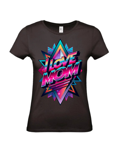 T-shirt I Love Mom rose bleu Femme - Edition Fête des Mères avant