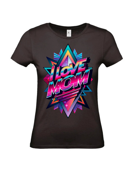 T-shirt I Love Mom rose bleu Femme - Edition Fête des Mères avant